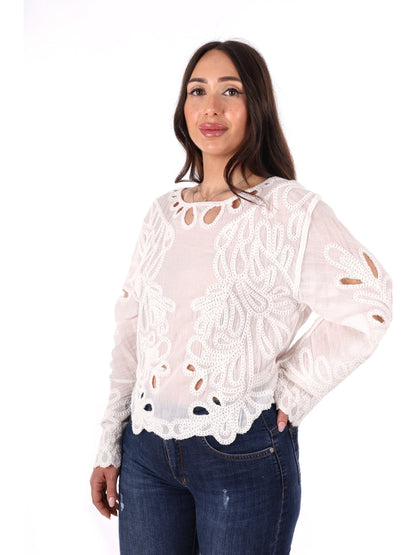 Miss Love blusa elegante crema da donna per primavera estate
