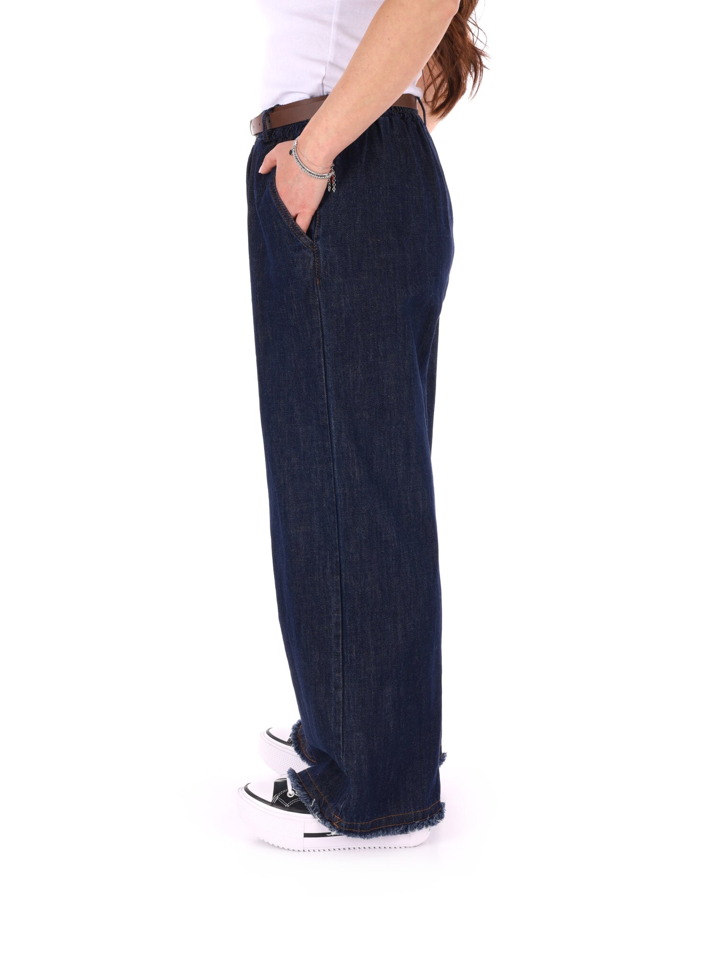 Jeans wide leg Miss Love da donna in denim con cintura