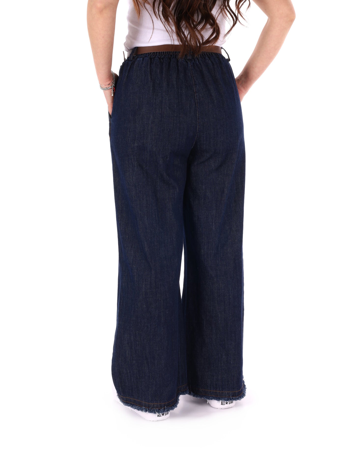 Jeans wide leg Miss Love da donna in denim con cintura