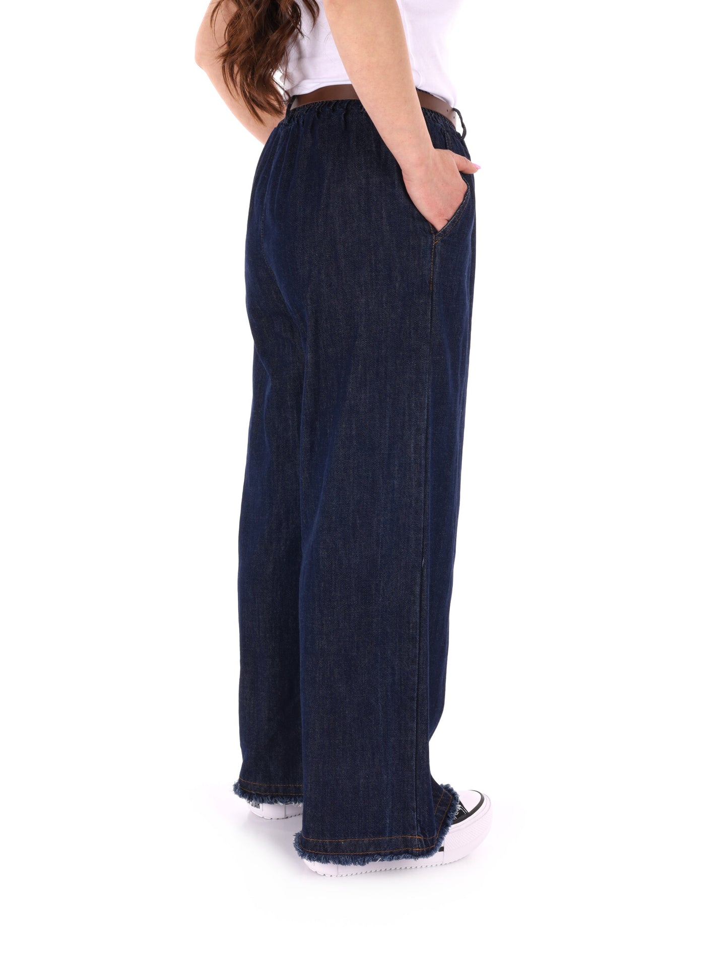 Jeans wide leg Miss Love da donna in denim con cintura