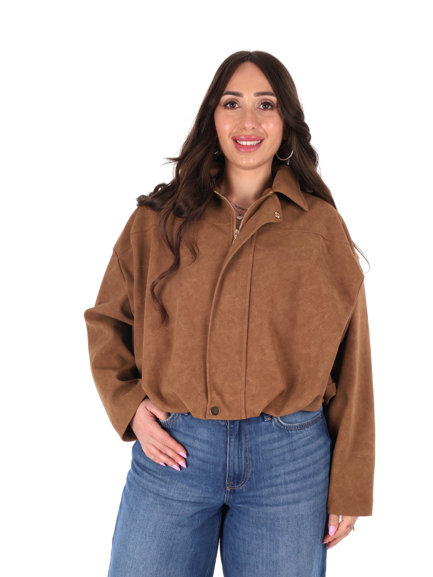 Giubbino cropped marrone Miss Love da donna con chiusura combinata