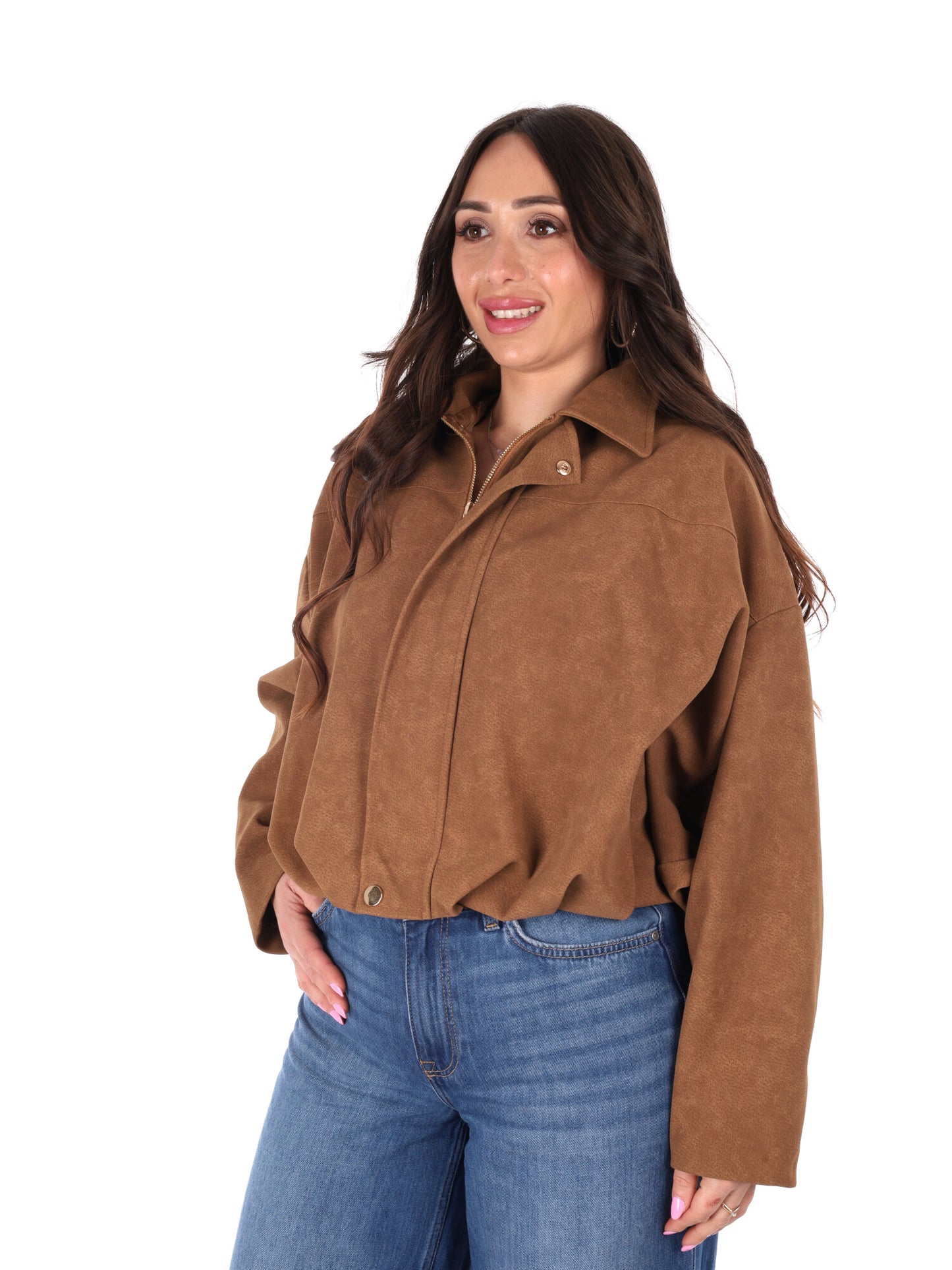 Giubbino cropped marrone Miss Love da donna con chiusura combinata