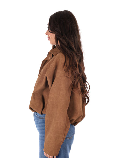 Giubbino cropped marrone Miss Love da donna con chiusura combinata