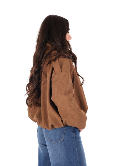Giubbino cropped marrone Miss Love da donna con chiusura combinata