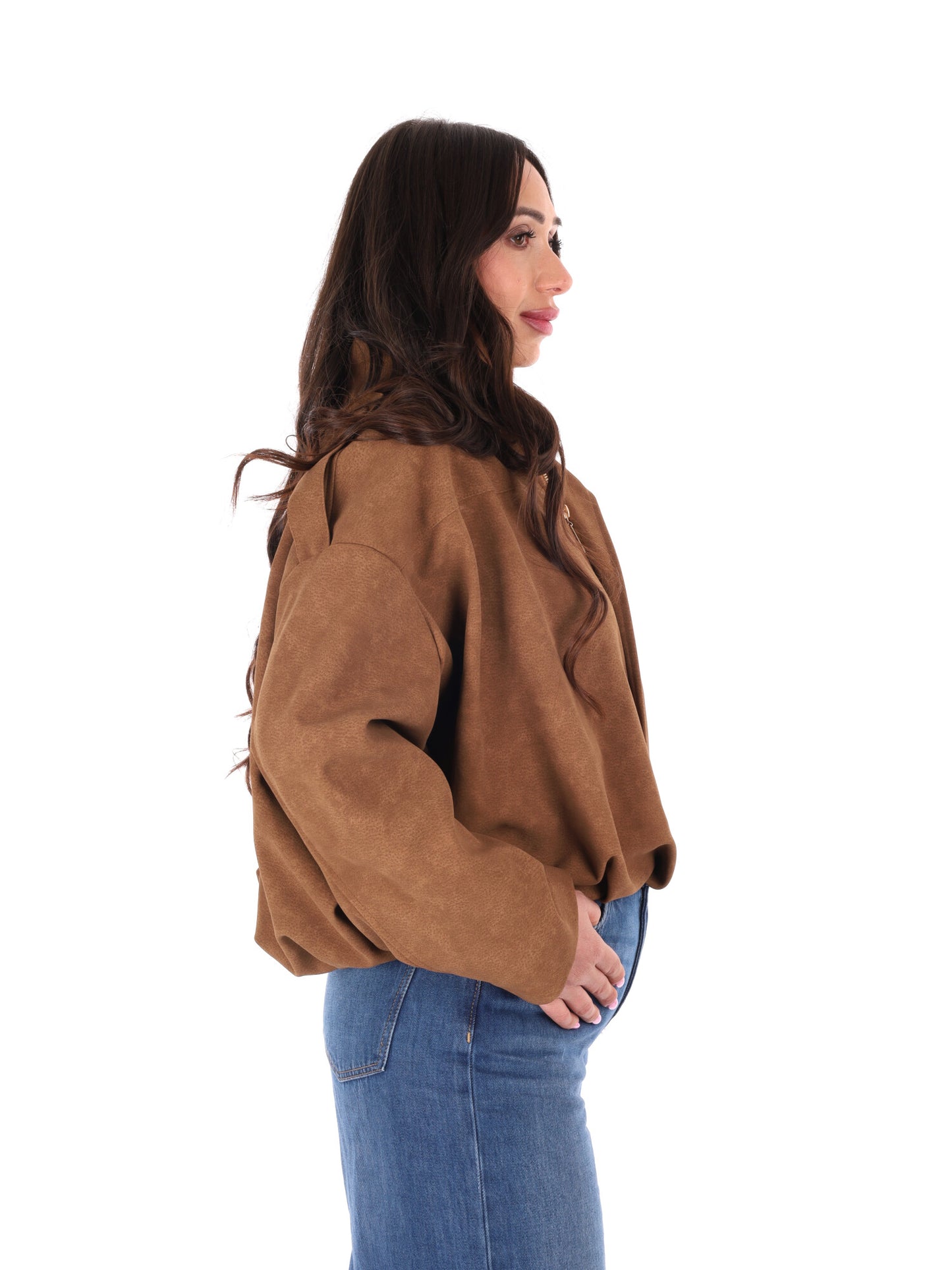 Giubbino cropped marrone Miss Love da donna con chiusura combinata