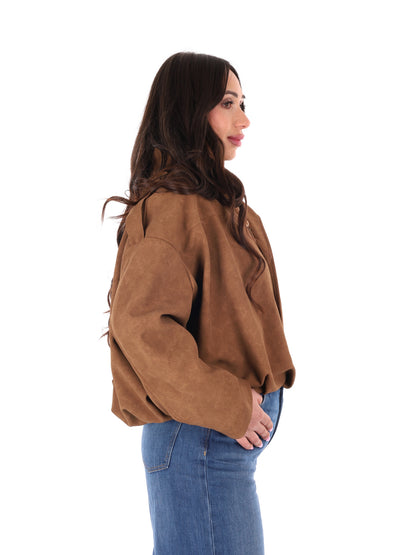 Giubbino cropped marrone Miss Love da donna con chiusura combinata