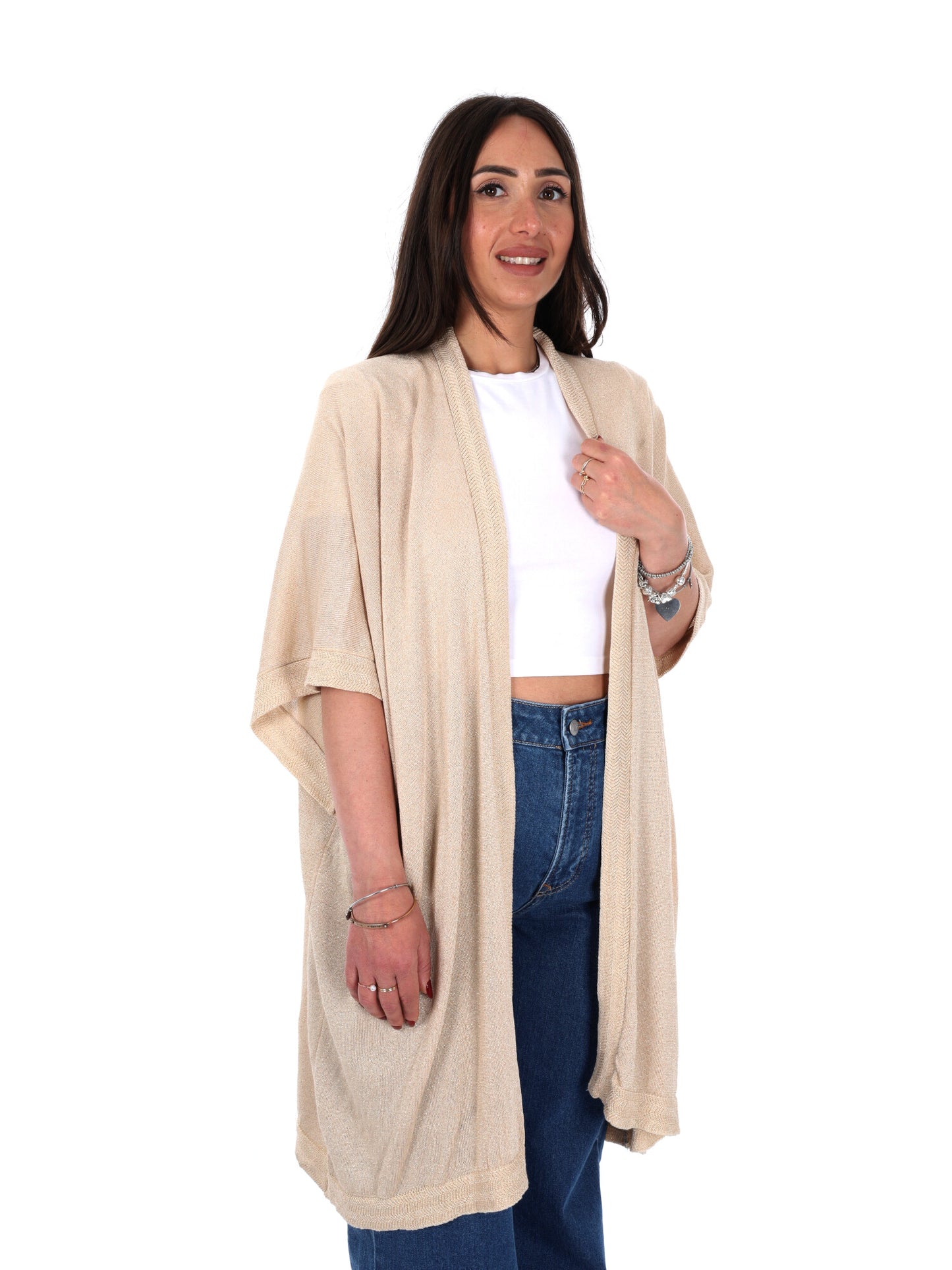Cardigan elegante Miss Love da Donna color oro per primavera estate