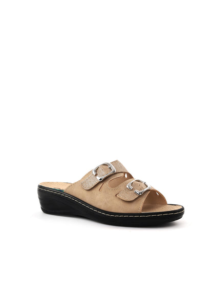 Ciabatte donna Tiglio beige con doppia fibbia e suola in gomma