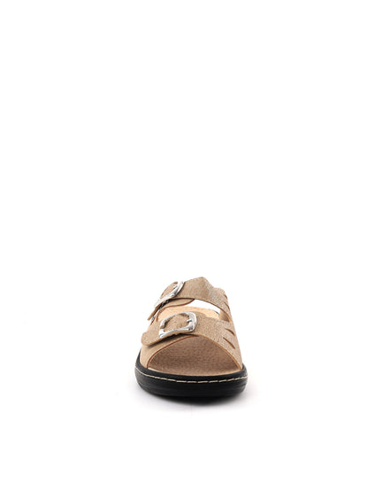 Ciabatte donna Tiglio beige con doppia fibbia e suola in gomma