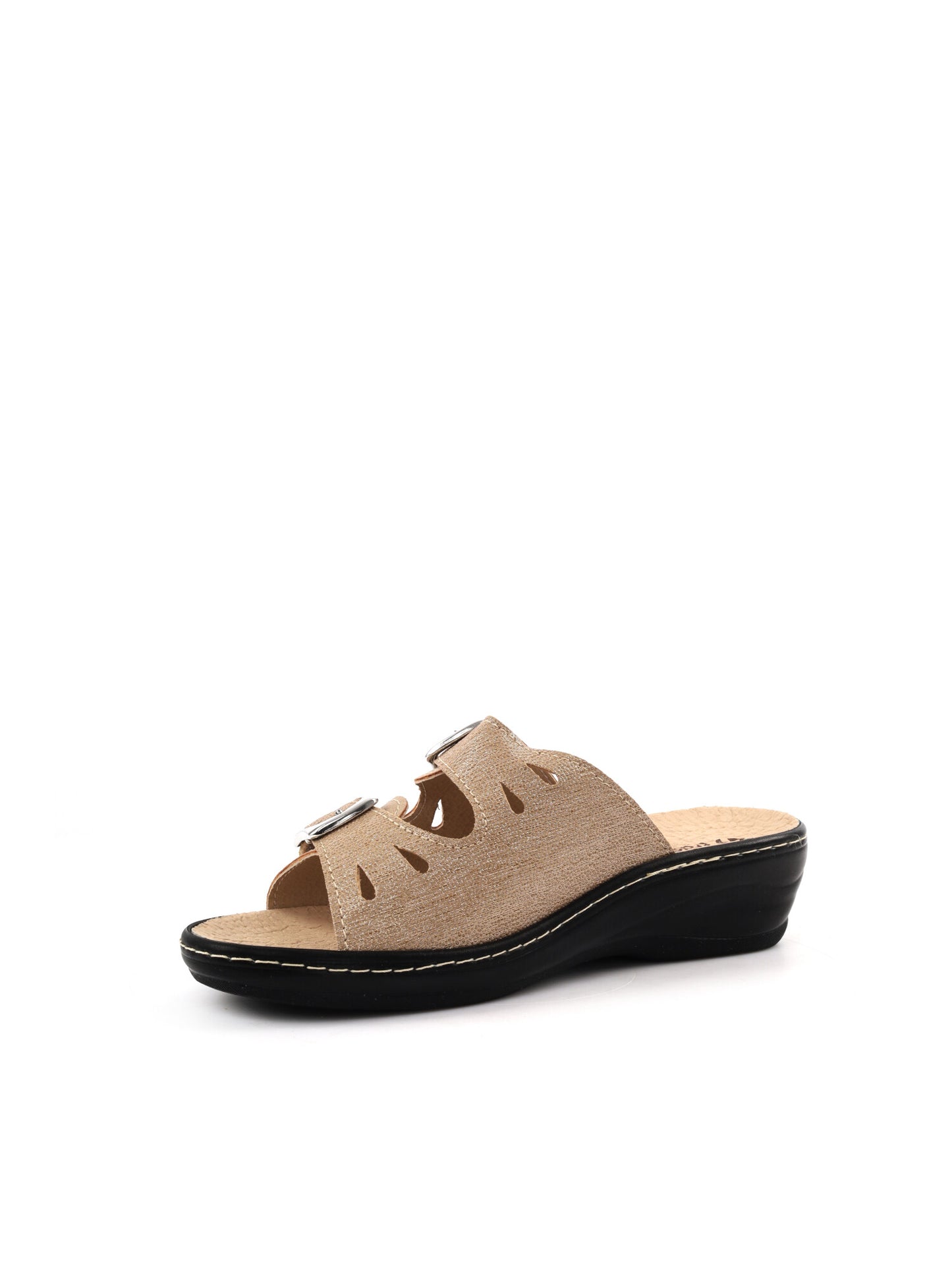 Ciabatte donna Tiglio beige con doppia fibbia e suola in gomma