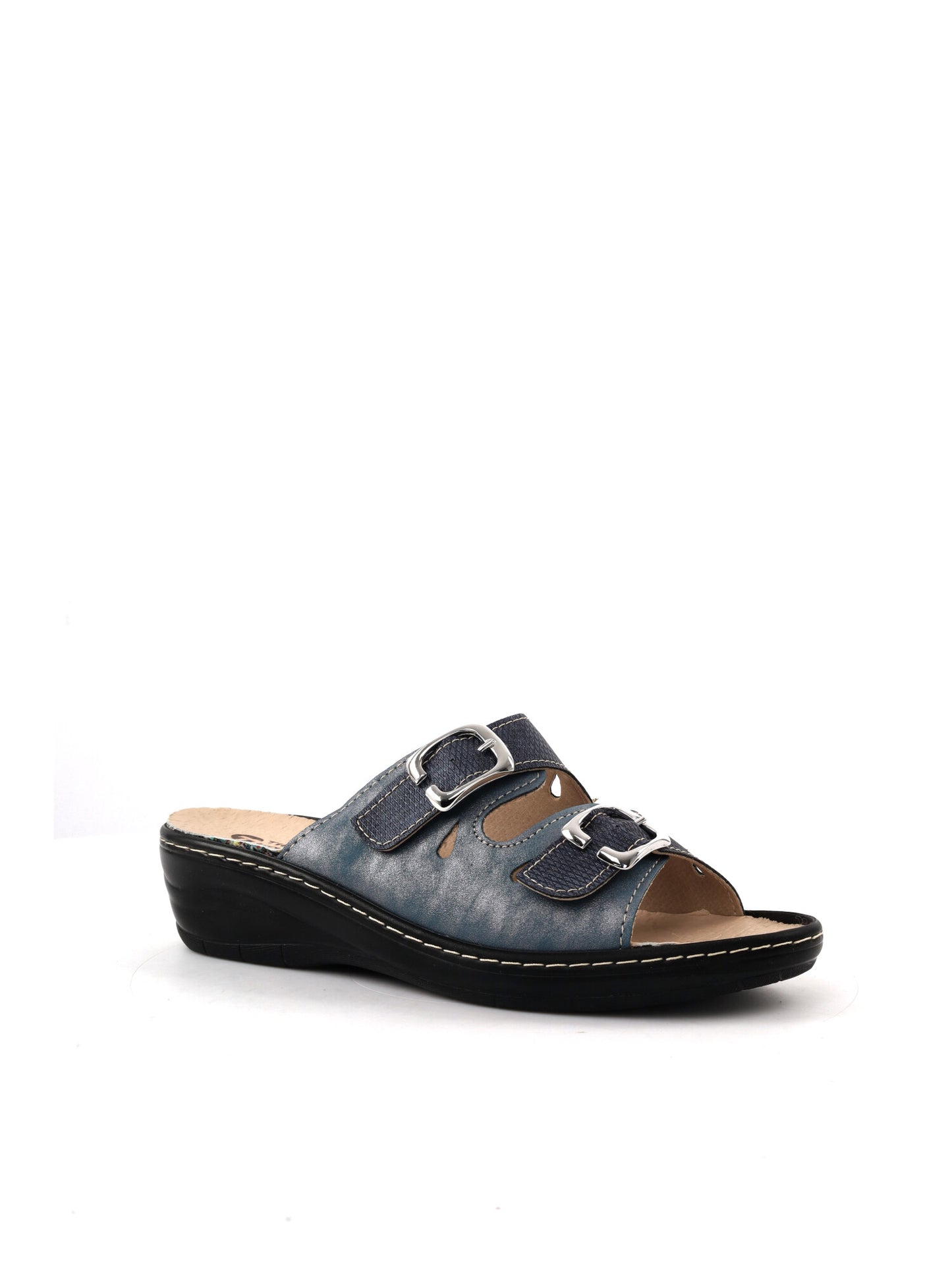 Ciabatta da donna Tiglio blu con fibbie regolabili e suola confortevole