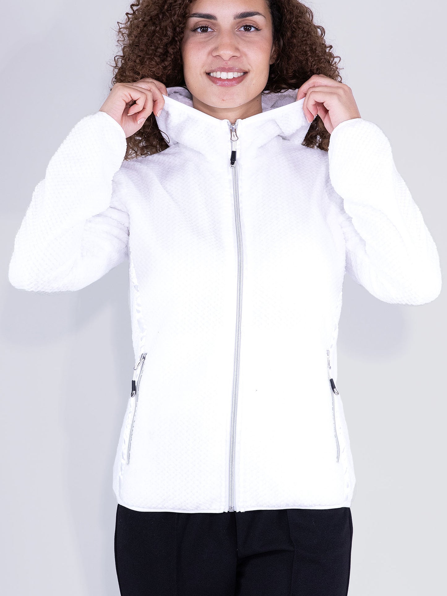 FELPA PILE CON CAPPUCCIO ASTROLABIO DA DONNA BIANCO