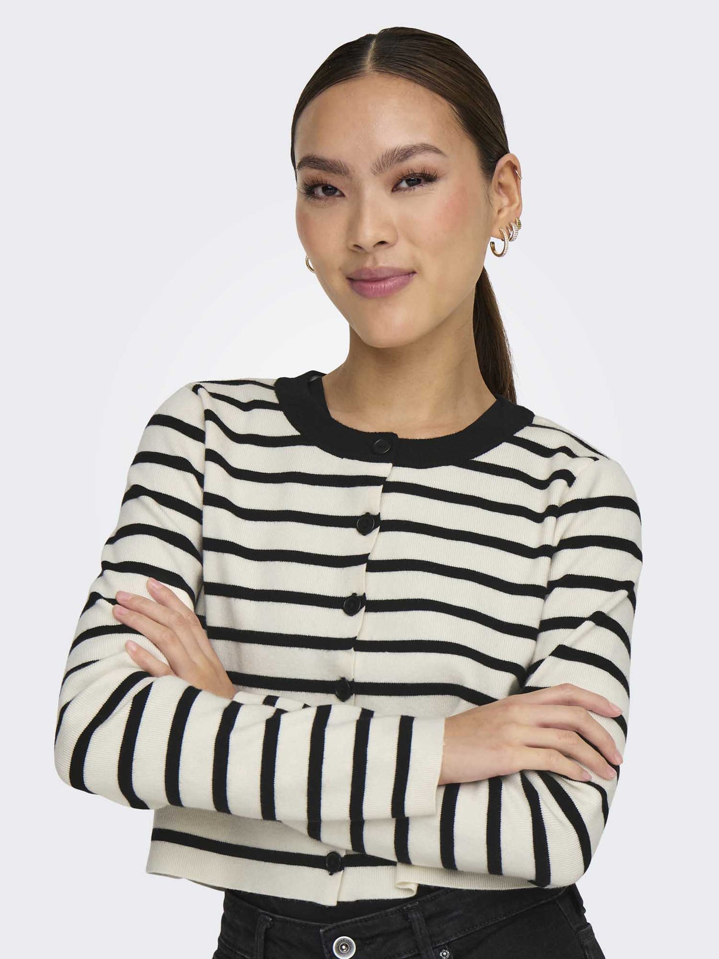ONLY FIE LS CARDIGAN - NERO-BIANCO