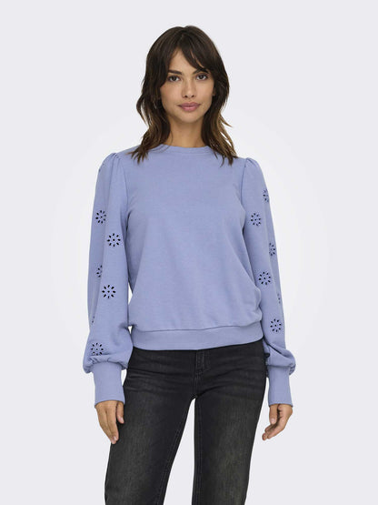Felpa da donna Only azzurra con ricamo e vestibilità regular