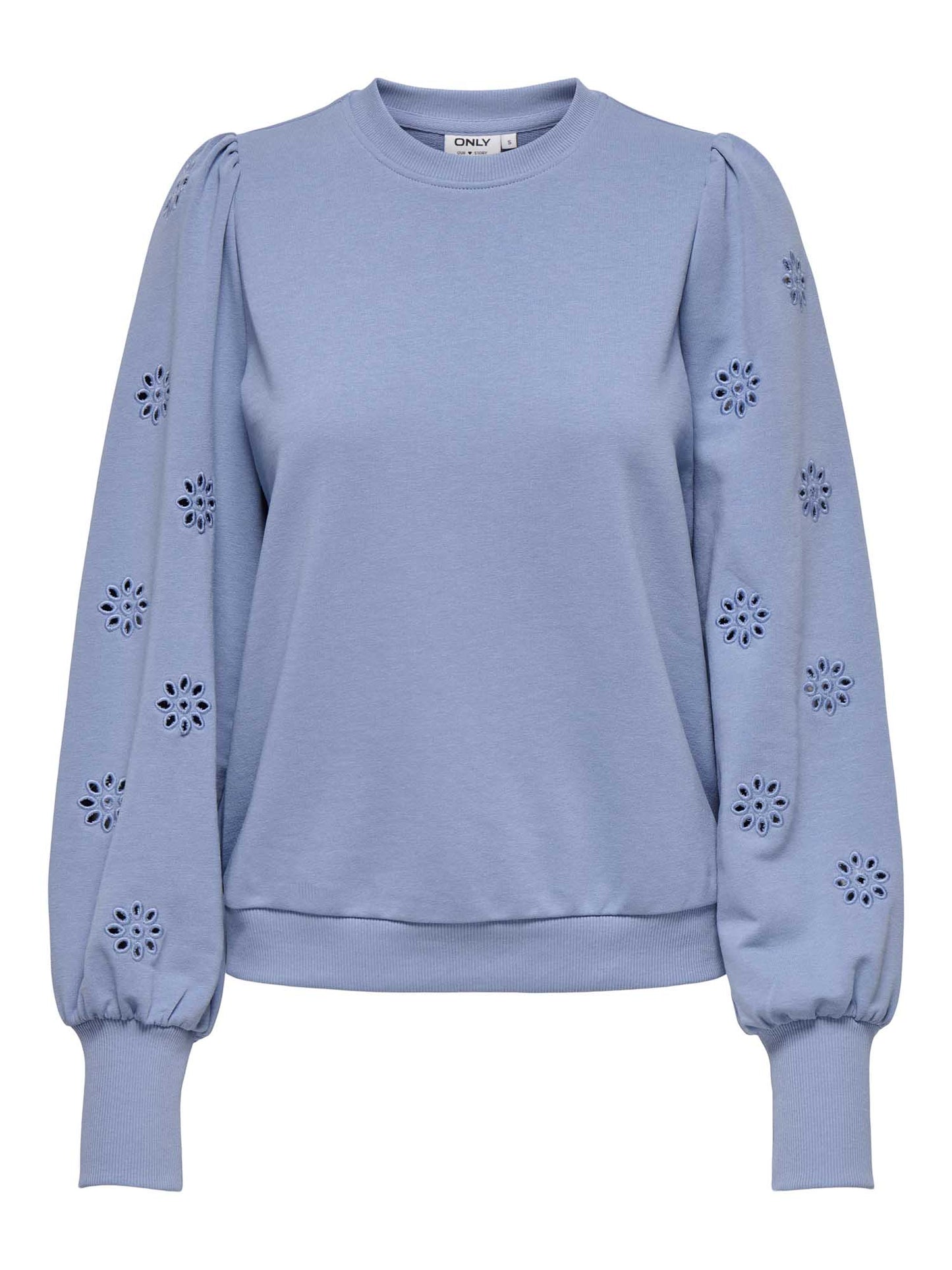 Felpa da donna Only azzurra con ricamo e vestibilità regular