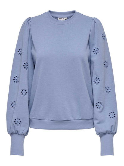 Felpa da donna Only azzurra con ricamo e vestibilità regular