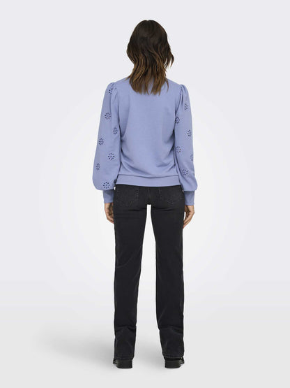 Felpa da donna Only azzurra con ricamo e vestibilità regular