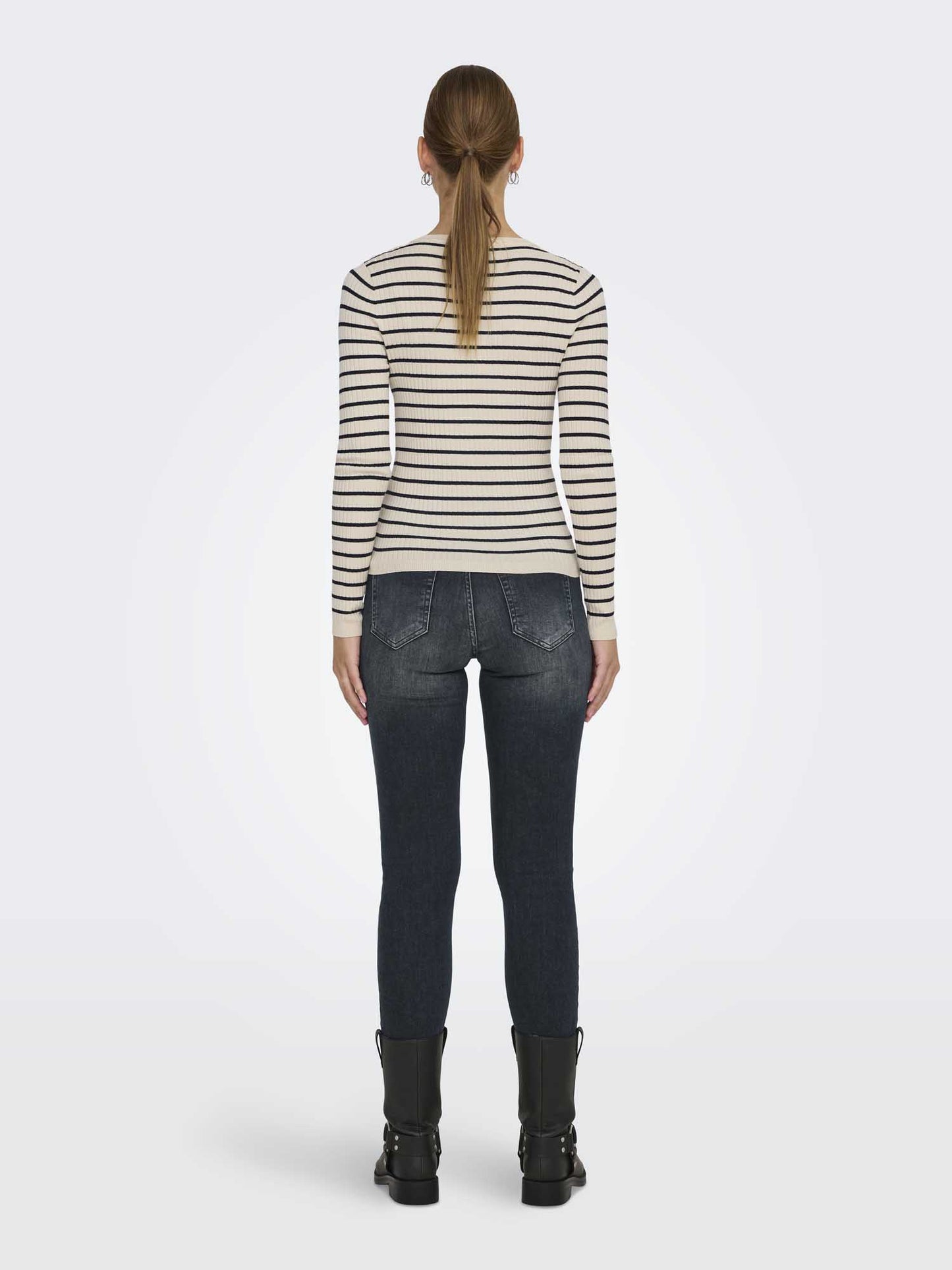 ONLY MILA LS STRIPE - BIANCO-BLU