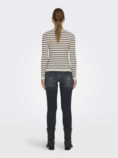 ONLY MILA LS STRIPE - BIANCO-BLU