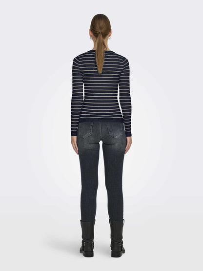 ONLY MILA LS STRIPE - BLU-BIANCO