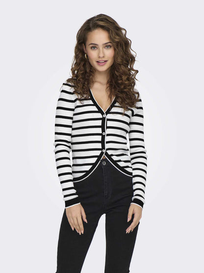 ONLY MEDDI LS V-NECK - NERO-BIANCO