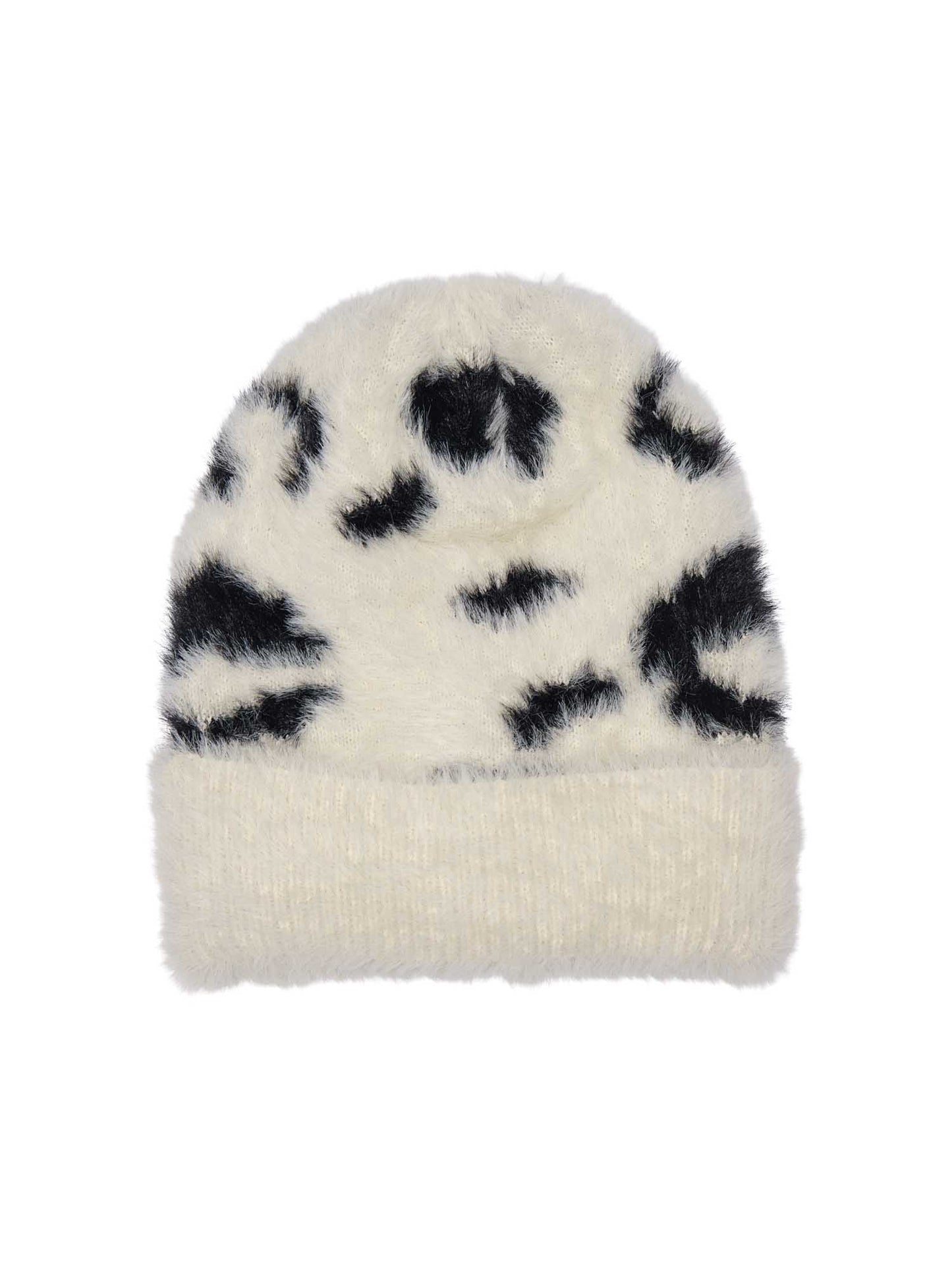 BERRETTO IN MAGLIA PELOSA ONLY DA RAGAZZA ANIMALIER PANNA