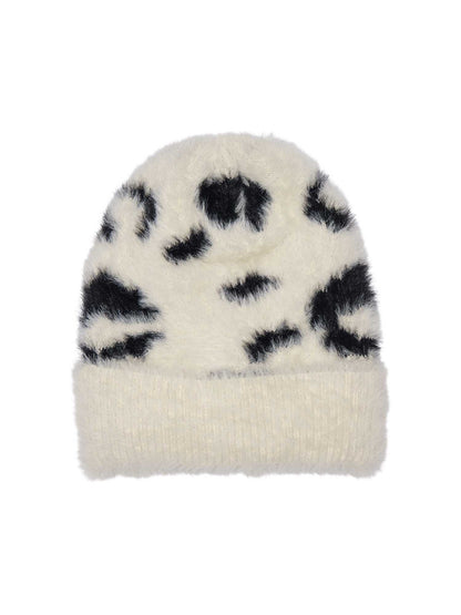 BERRETTO IN MAGLIA PELOSA ONLY DA RAGAZZA ANIMALIER PANNA