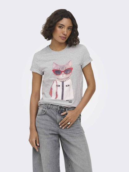 Only Baria, t-shirt maniche corte da donna grigia