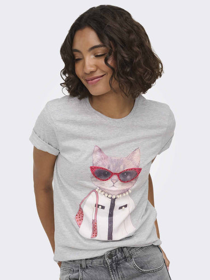Only Baria, t-shirt maniche corte da donna grigia