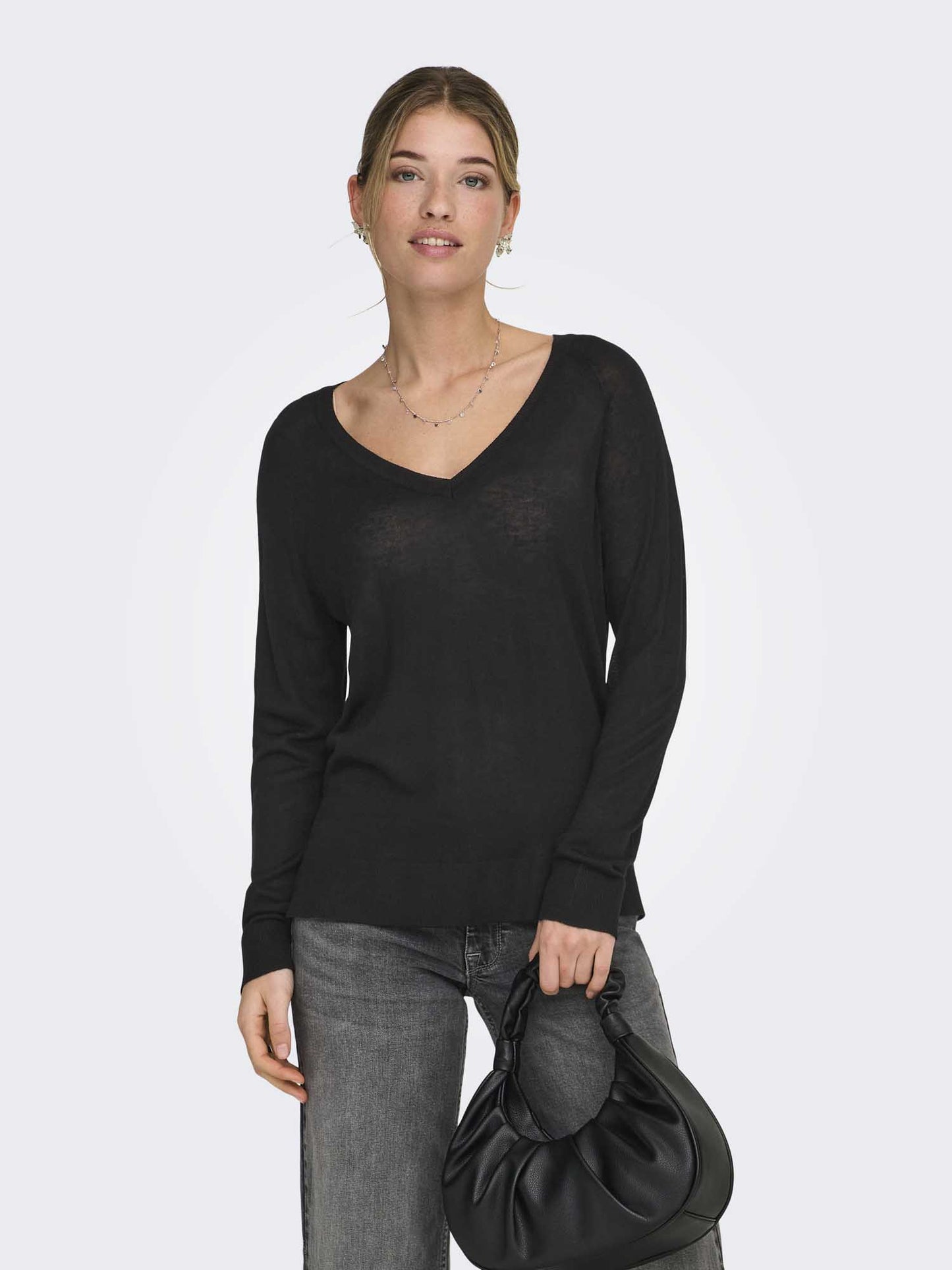 Only Vienna, maglia da donna con scollo a V nera