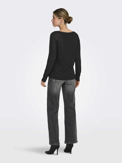 Only Vienna, maglia da donna con scollo a V nera