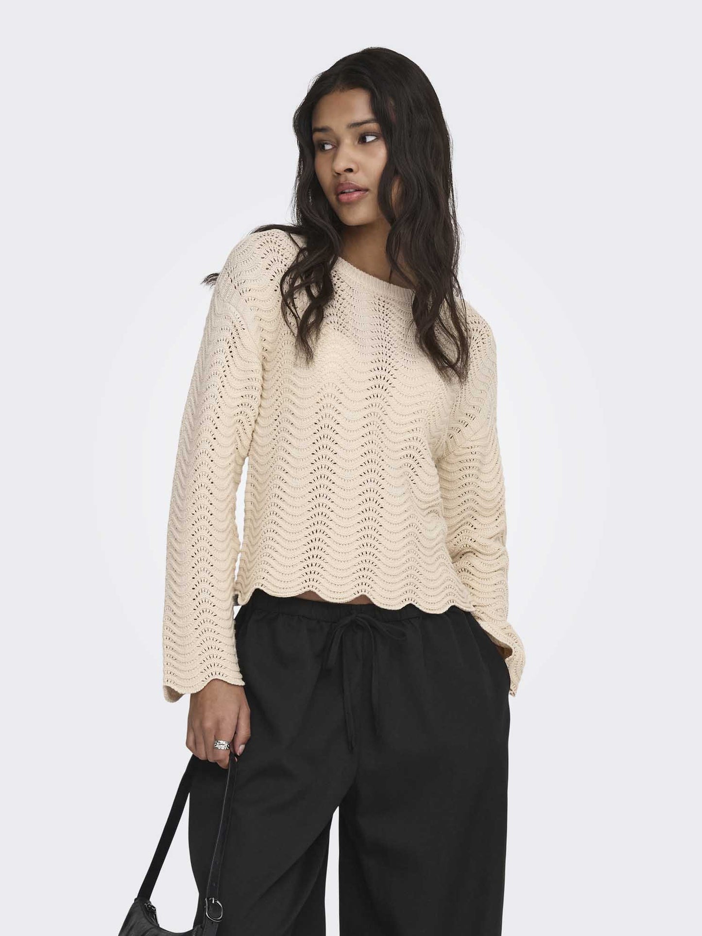 Only Onlasa, maglia donna beige con struttura a onde