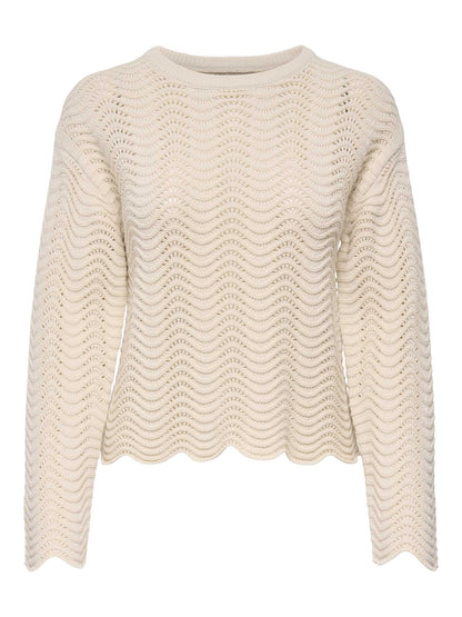 Only Onlasa, maglia donna beige con struttura a onde