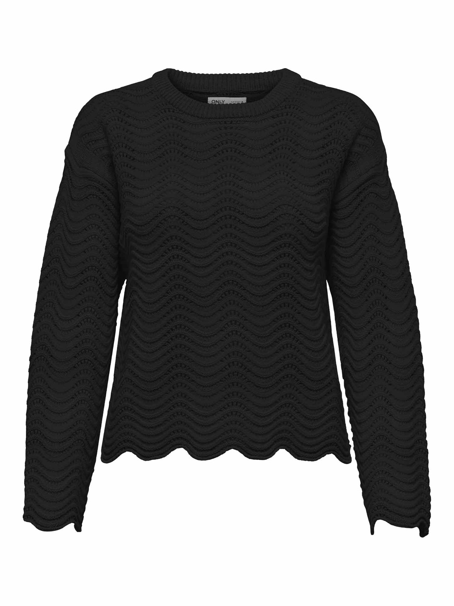 Only Onlasa, pullover donna in maglia nera con dettaglio scallop