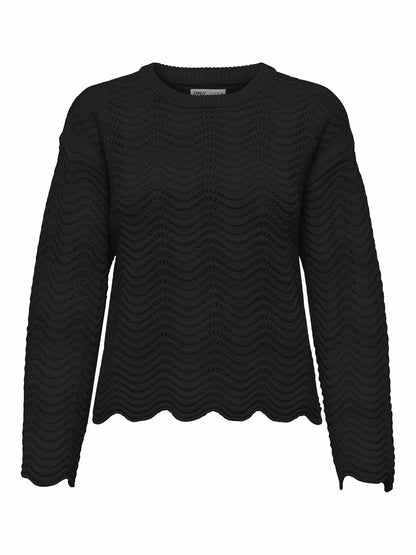 Only Onlasa, pullover donna in maglia nera con dettaglio scallop