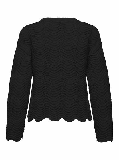 Only Onlasa, pullover donna in maglia nera con dettaglio scallop