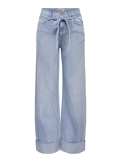 Jeans Only Onlbroome unisex adulto in denim chiaro a vita alta con cintura