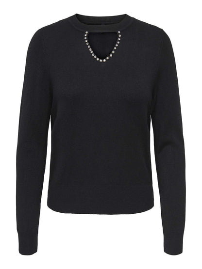 Only Onlvenice Life, maglia nera da donna con dettagli brillanti