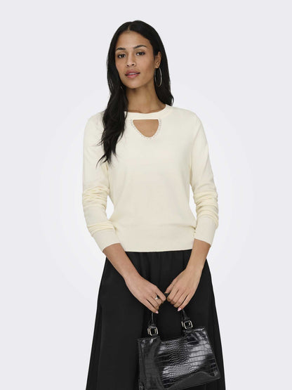 Maglia Only Onlvenice Life da donna beige con dettagli brillanti