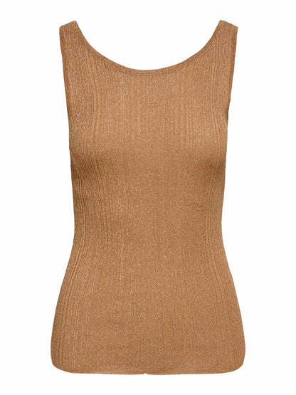 Only Lanna, canotta donna marrone con effetto glitter