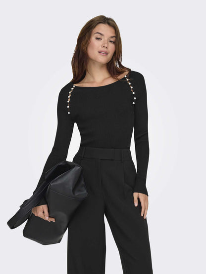 Maglia da donna Only Onlmeddi con collo ampio nera
