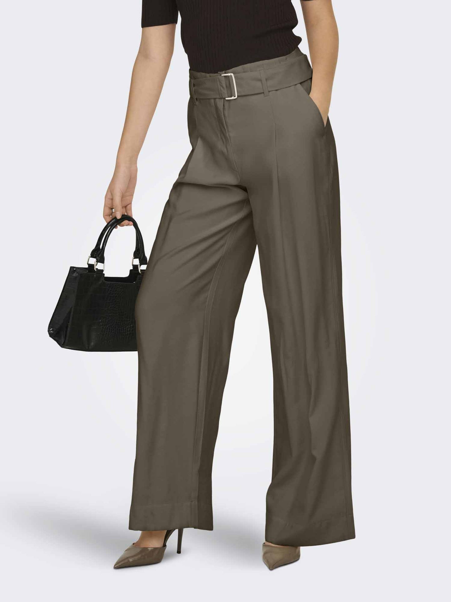 Pantaloni Only Tila stone wide fit da donna con cintura