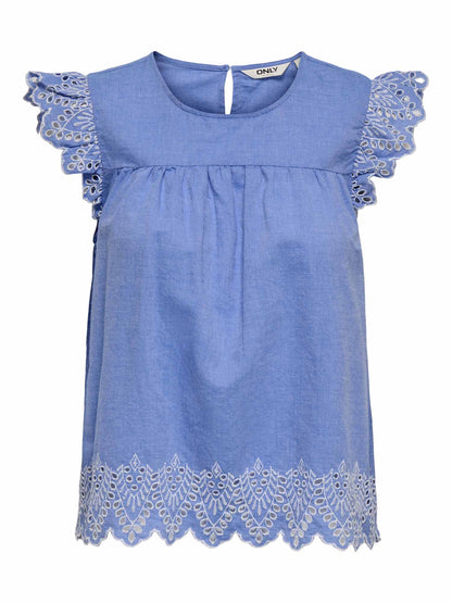 Top Only Tulum azzurro da donna con dettagli ricamati