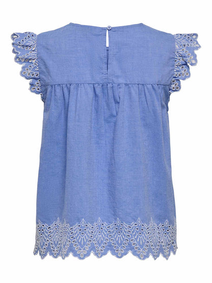 Top Only Tulum azzurro da donna con dettagli ricamati