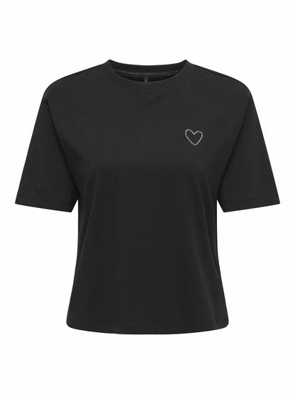 T-shirt Rhine nera da donna maniche corte in cotone