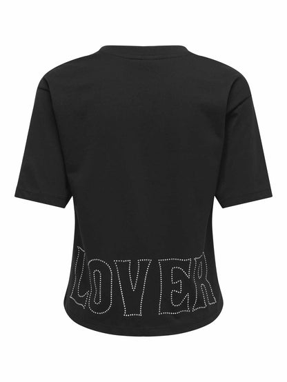 T-shirt Rhine nera da donna maniche corte in cotone