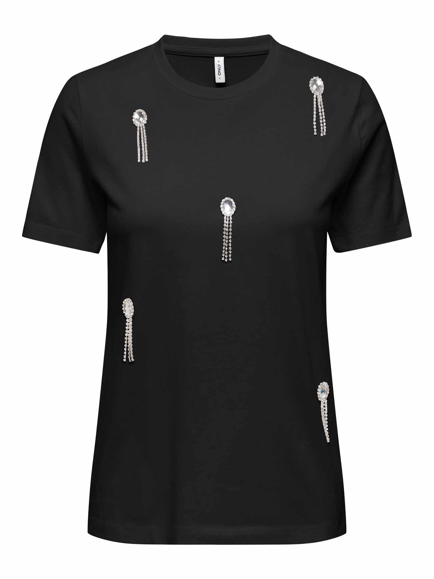 Only Onlifizza, t-shirt in cotone biologico nera con strass da donna