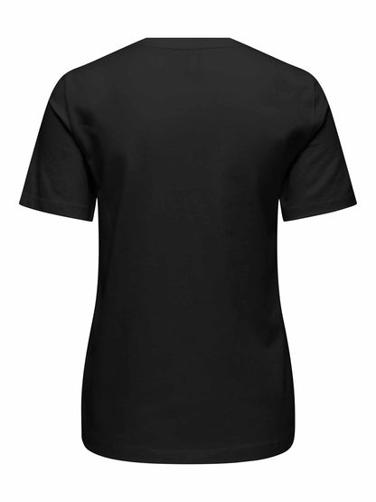 Only Onlifizza, t-shirt in cotone biologico nera con strass da donna