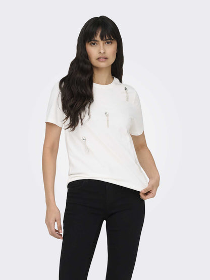 Only t-shirt maniche corte da donna color crema per look casual