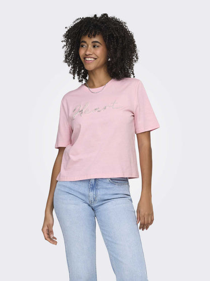 T-shirt unisex adulto maniche corte Only in rosa delicato